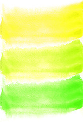 Card with watercolor blots. green and yellow colors. Painting for your design. Abstract bright textured backdrop. Vector illustration. Hand painted texture for banner, logo, invitation, postcard.
