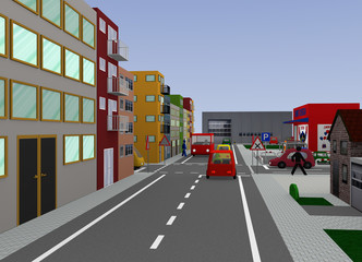 Obraz premium Stadtansicht mit belebter Kreuzung: Rechts vor Links. 3d render