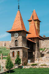 Old beautiful brick towers in the Park, chapel