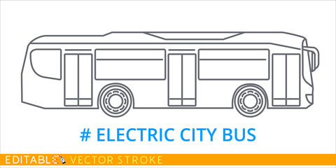 Electric bus icon. Editable stroke sketch icon. Stock vector illustration.