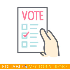 Hand hold a vote list. Editable stroke sketch icon. Stock vector illustration.