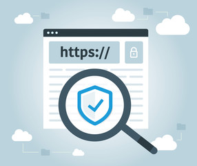 Magnifying glass. Data protection and internet security. https, website, web secure, cloud