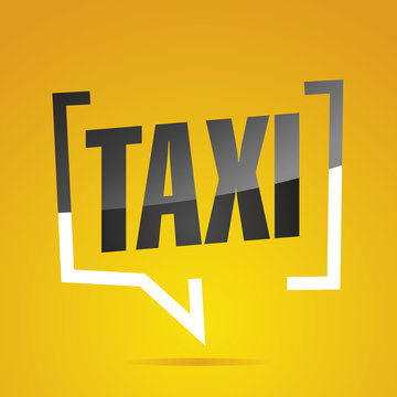 Taxi in brackets speech black yellow banner icon