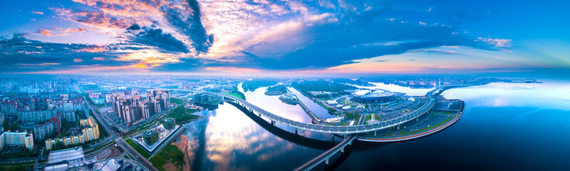 Panorama of St. Petersburg. Bridges of Petersburg. Russia. View of the city from a height....