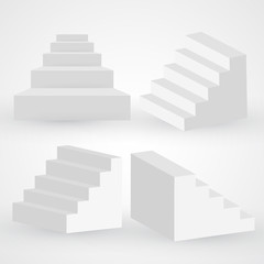 Three dimensional white stairs set, paper style vector steps, fame, celebrity symbol. Podium icon, success, progress, winning  isolated on white. Climbing career stairways idea.