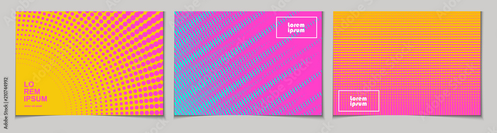 Wall mural set of horizontal abstract backgrounds with halftone pattern in neon colors. collection of gradient 