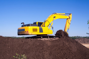 Close-up of a construction site excavator