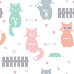 Cute cats seamless vector pattern