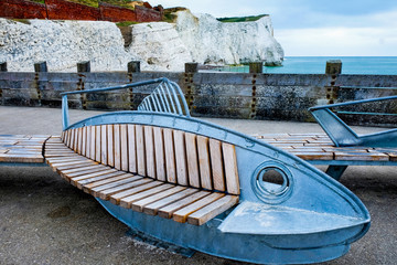 the schoal has landed sculpture on Seaford beach east sussex UK