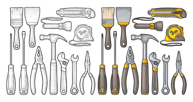 Set hardware tools. Vector engraving