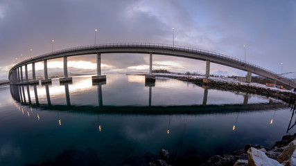 Fototapeta na wymiar A bridge in winter light, taken with a fish eye lens