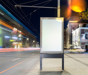 Blank banner on a street in the city. 3d rendering