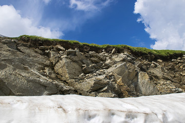 Closeup of the surface of mountain with snow