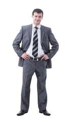 Full length of young successful manager smiling isolated
