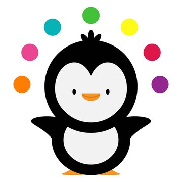 penguin with a colorful balls