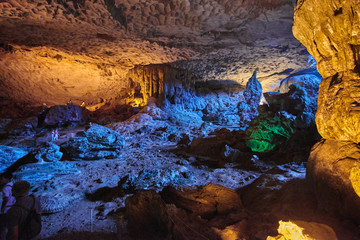 Colorful Stalactite Thien Cung cave, World Heritage site in Halong Bay,Hang Sung Sot Grotto (Cave of Surprises), Vietnam