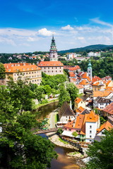 Beautiful view to church and castle in Cesky Krumlov, Czech republic