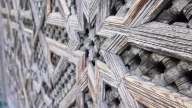 Close up, star patterns on wooden structure in Morocco
