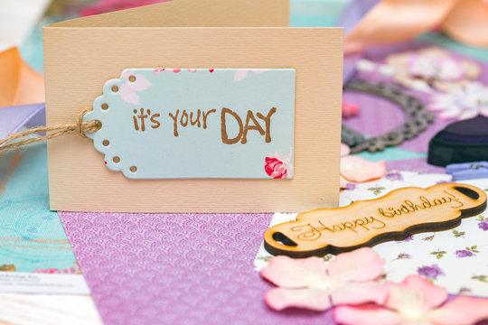 scrapbook - process of creating a postcard