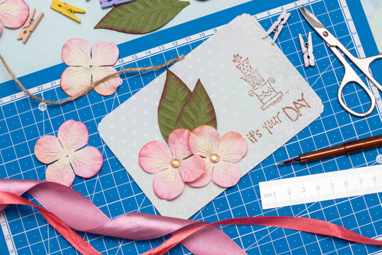 scrapbook - process of creating a postcard