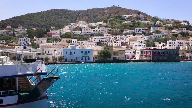 Leros Island - Greece - August 2017 - View of Leros Island town by speedboat