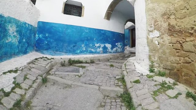 POV walk through Morocco city Chefchaouen