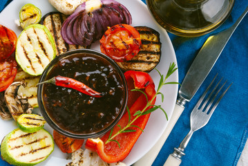 Teriyaki sauce with grilled vegetables