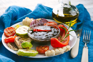 Teriyaki sauce with grilled vegetables