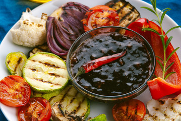 Teriyaki sauce with grilled vegetables