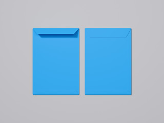 Blue envelope and blue paper on light background, 3d rendering
