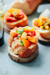 italian bruschetta with tomato and garlic. flat lay