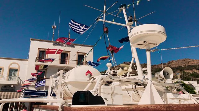 Colourful boat flags and instruments