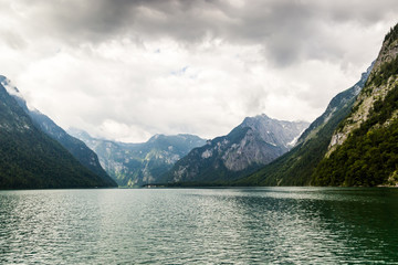 Konigssee lake, known as Germany's deepest and cleanest lake, southeast Berchtesgadener Land district of Bavaria, near the Austrian border.