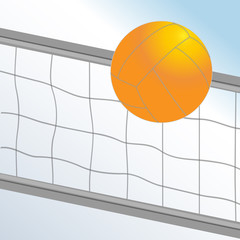 volleyball ball and net on light blue background