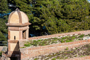 Fototapeta na wymiar Watchtower at Montjuic Castle in Barcelona Spain