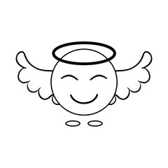 simple image of an angel smiley with wings. Linear icon. Vector graphics
