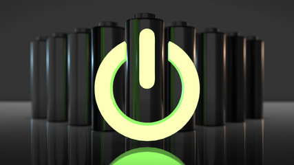 Battery for renewable energy electricity power storage and green batteries - 3D render graphic