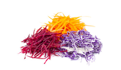 Fototapeta premium Isolated fresh vegetables. Carrot, beet root and cabbage isolated on white background with clipping path