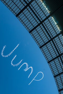 The word Jump written by skywriter