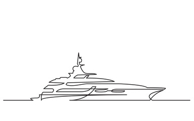 continuous line drawing of luxury yacht - obrazy, fototapety, plakaty