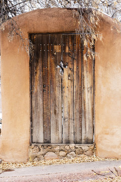 Wooden Gate Entry Near Canyon Rd in Santa Fe, New Mexico