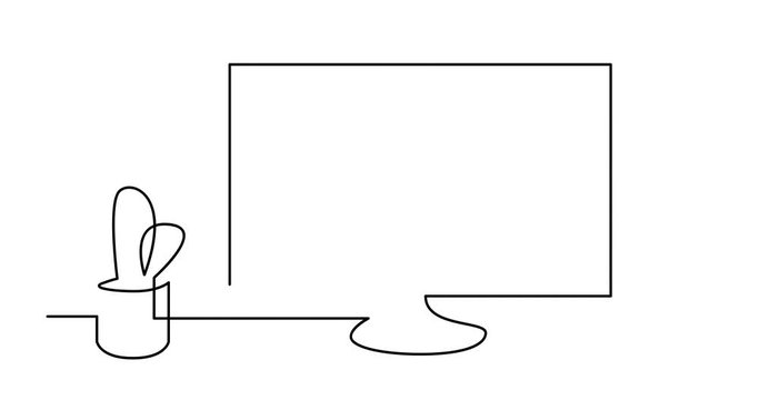 continuous line drawing of work desktop computer display
