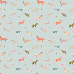 Seamless pattern with different dog breeds.