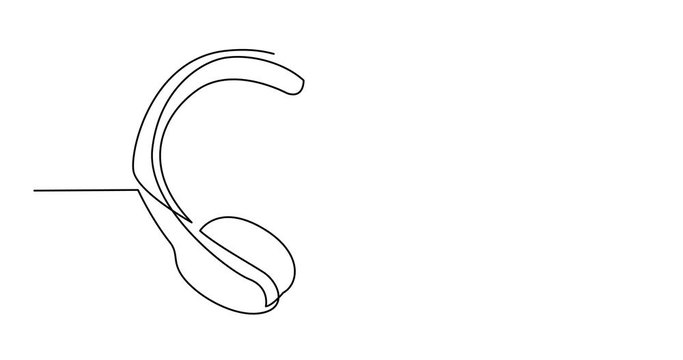 Animation of continuous line drawing of wireless headphones