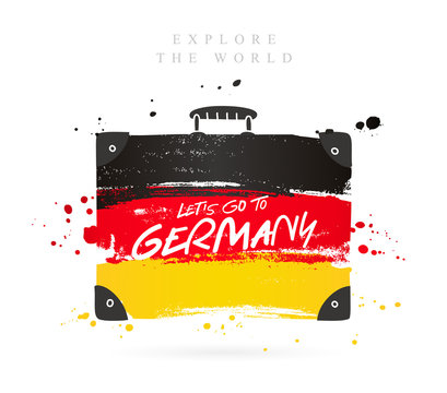 Suitcase with the flag of Germany. Lettering