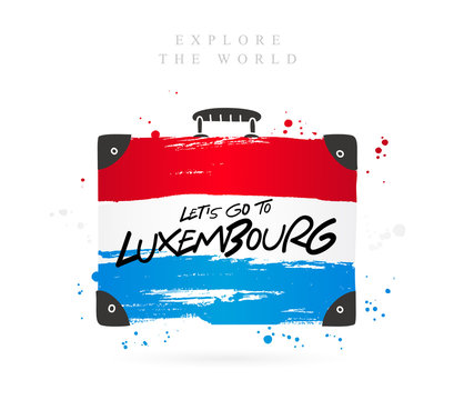 Suitcase with the flag of Luxembourg. Lettering