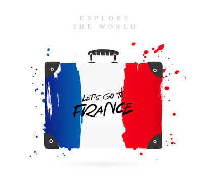 Suitcase with the flag of France. Lettering.