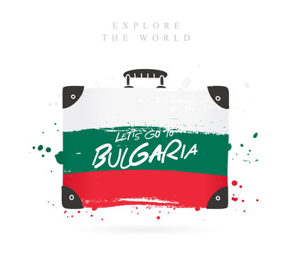 Suitcase with the flag of Bulgaria. Lettering.