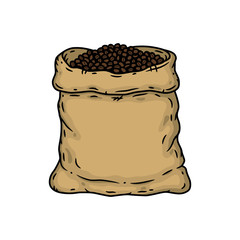 A bag of coffee beans. Vector illustration isolated on white background.