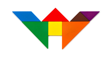 tangram shaped like a letter W on white background